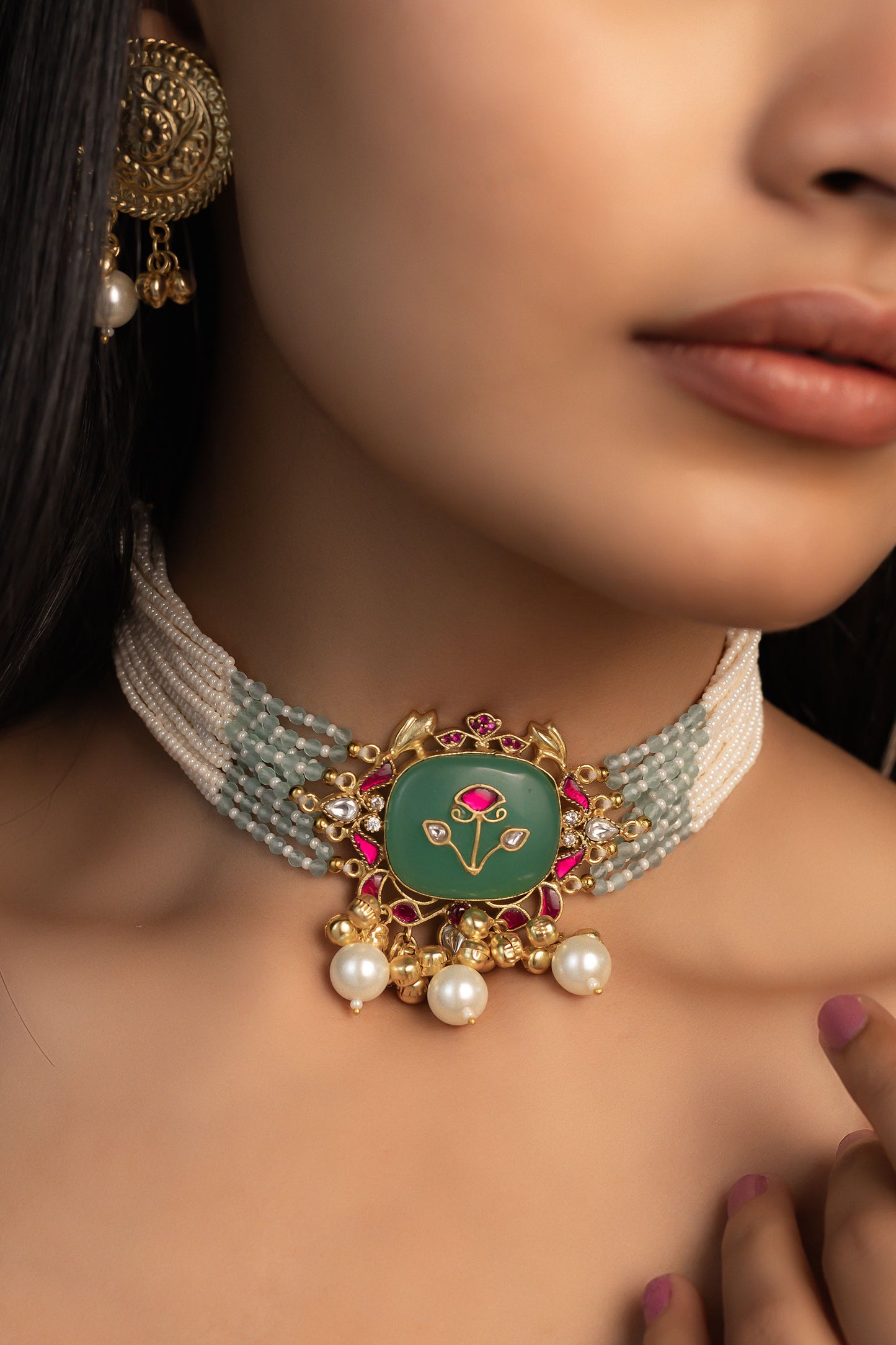 Moti & Meenakari Charm Choker