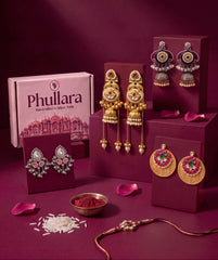 Phullara Rakhi Gift Set for Sister – Jhumka Edit (4 Pairs) – Best Seller