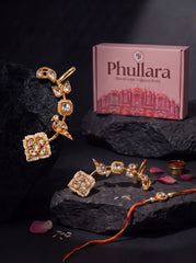 Phullara Rakhi Gift Set for Sister – Meenakari Gold Edit