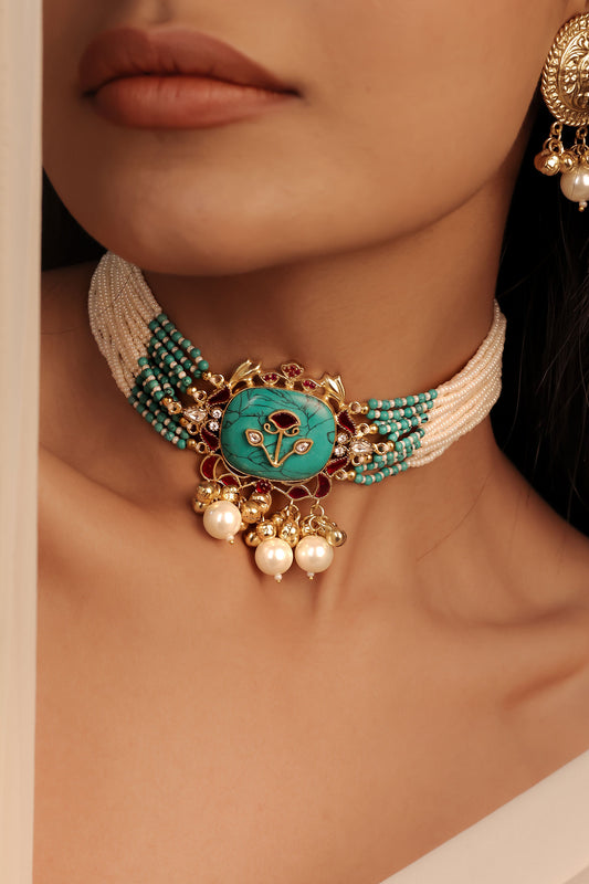 MOTI & MEENAKARI CHARM CHOKER