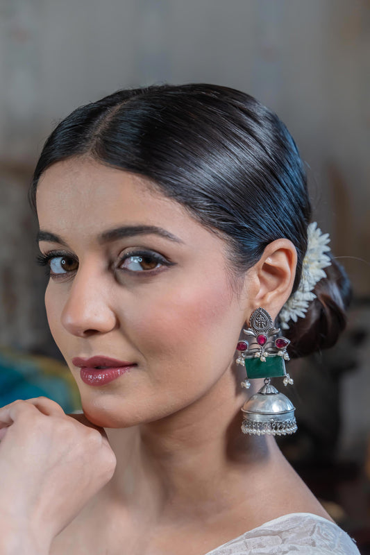 Alia Jhumkas  { Green and Pink Combination }