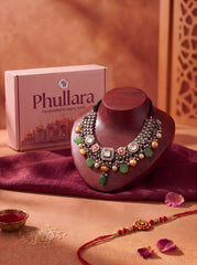 Phullara Rakhi Gift Set for Sister – Kundan Jade Silver