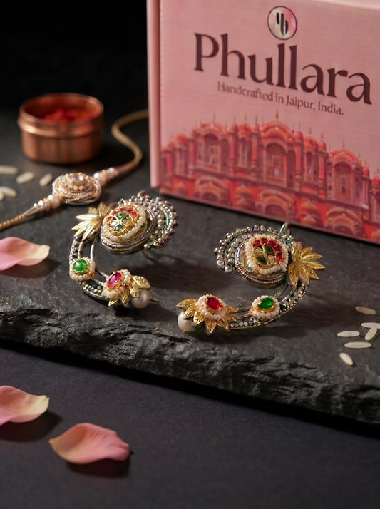 Phullara Rakhi Gift Set for Sister – Meenakari Gold Edit